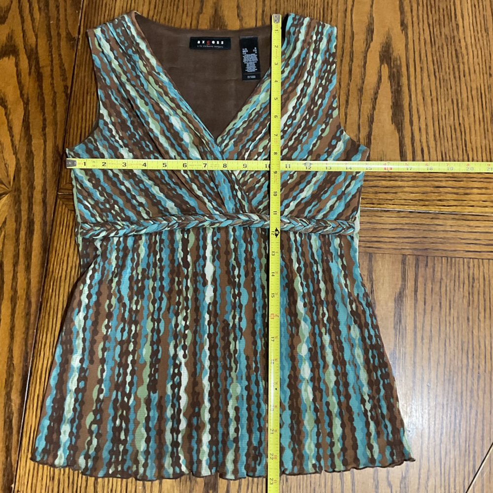 Aqua, brown & cream sleeveless top with braided bodice S - Picture 5 of 10
